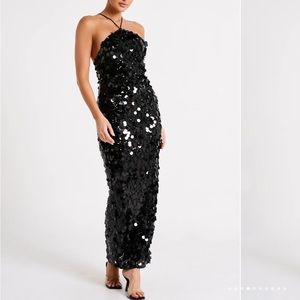 Sequin halter maxi dress- black
